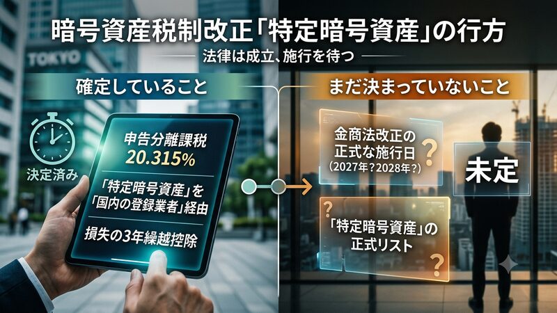 暗号資産税制改正で確定していること。確定していないこと。