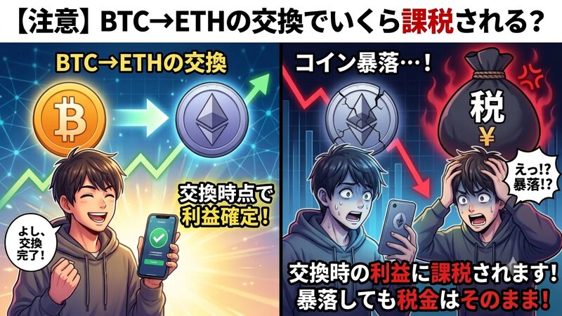 BTC→ETHの交換でいくら課税される？