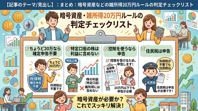 まとめ:暗号資産などの雑所得20万円ルールの判定チェックリスト