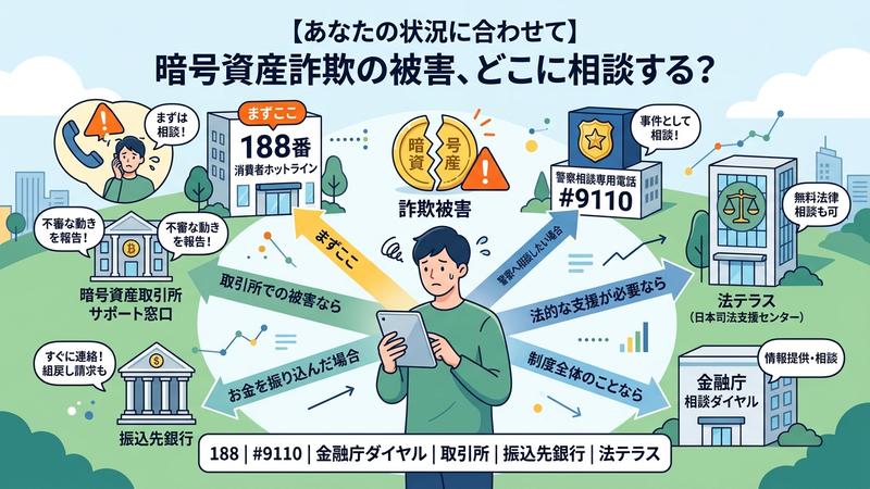 暗号資産詐欺の被害、どこに相談？
