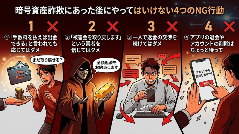 暗号資産詐欺にあった後、、やってはいけない4つのNG行動